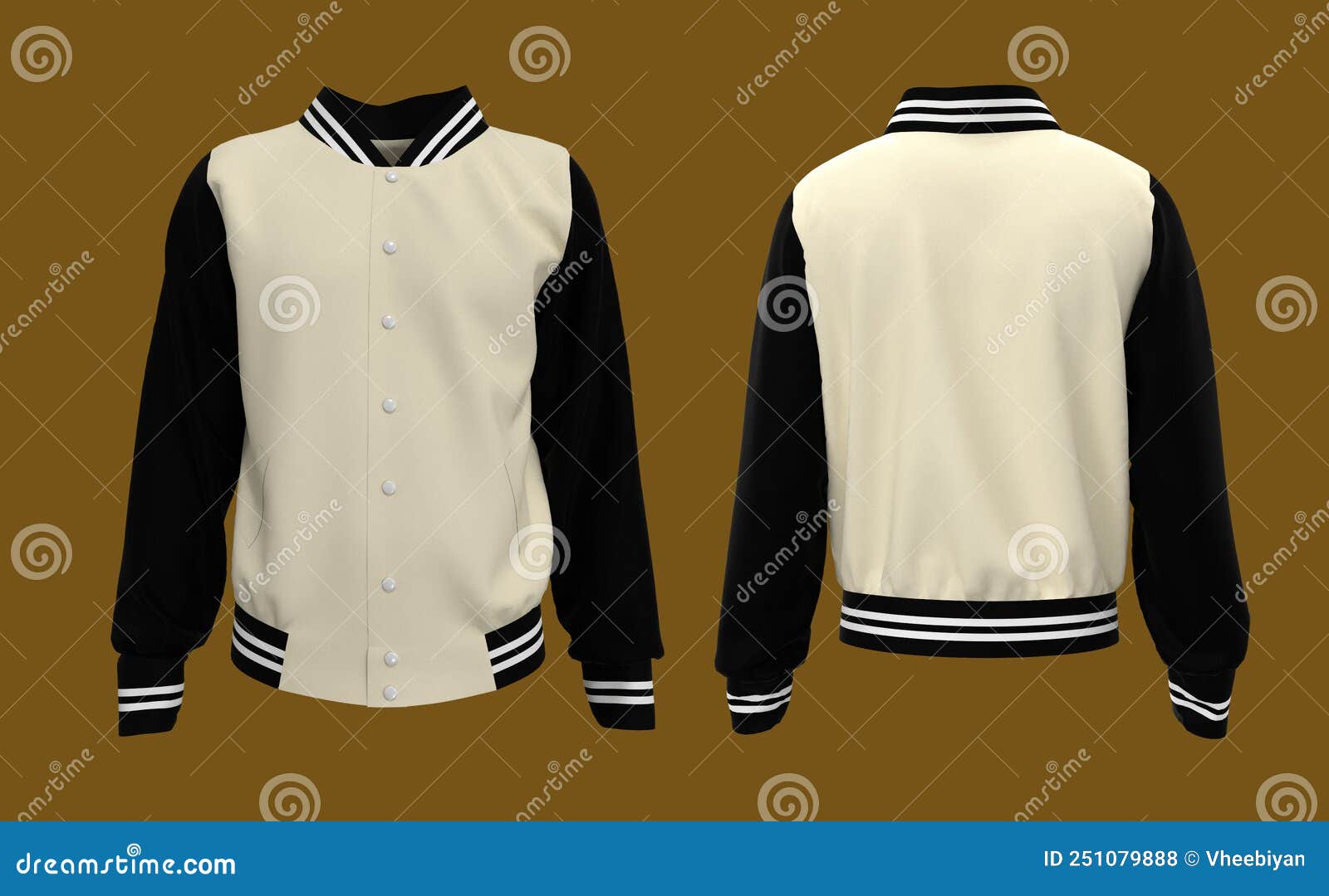 Varsity Jacket Mockup in Front, Side and Back Views. 3d Illustration ...