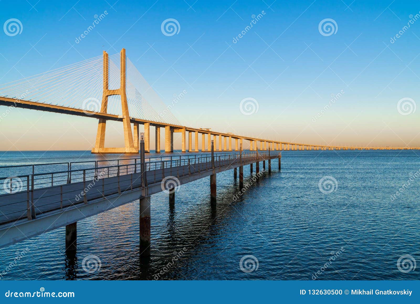 The Vasco Da Gama Bridge In Lisbon Portugal It Is The Longest Bridge In Europe Stock Photo Image Of Blue Long 132630500