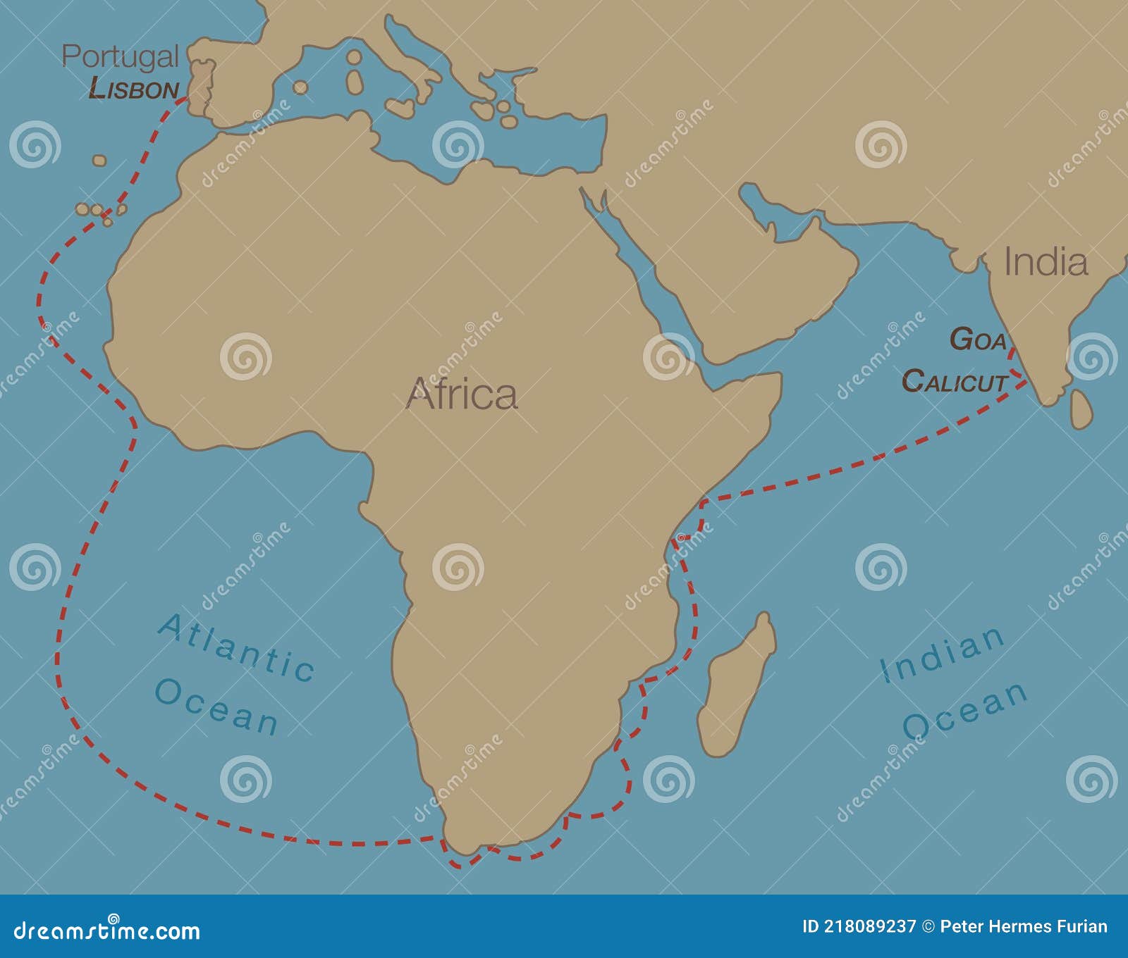 vasco da gama route india africa expedition map