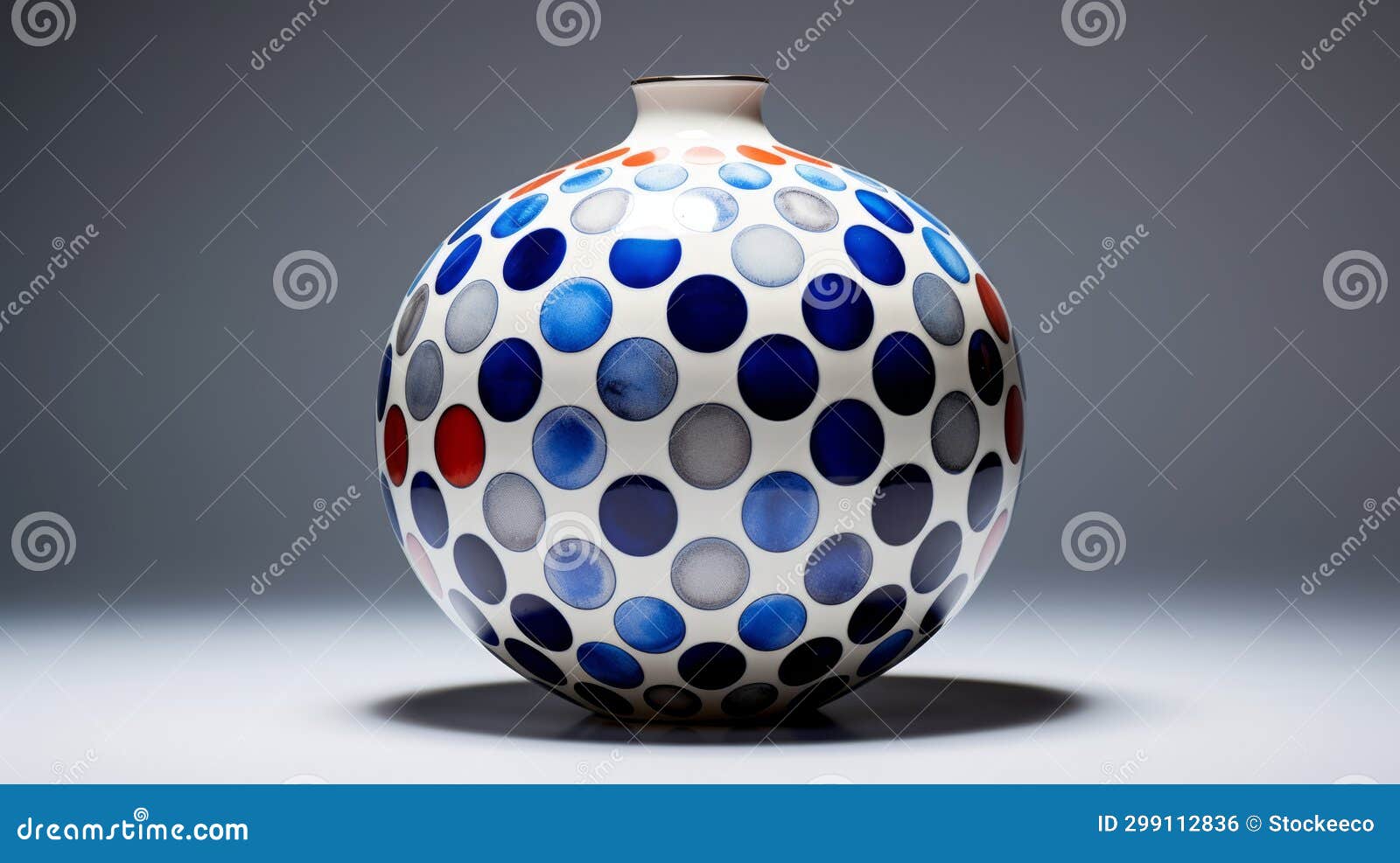 dynamic symmetry vase with blue dots in bold primary colors