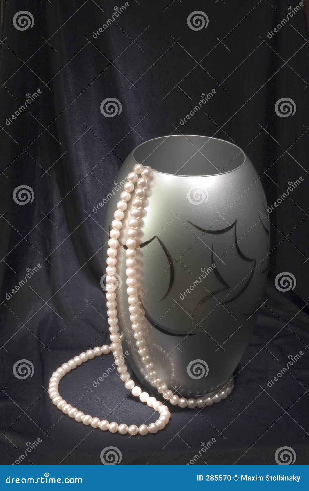 Vase with beads at black stock photo. Image of still, pearls 285570