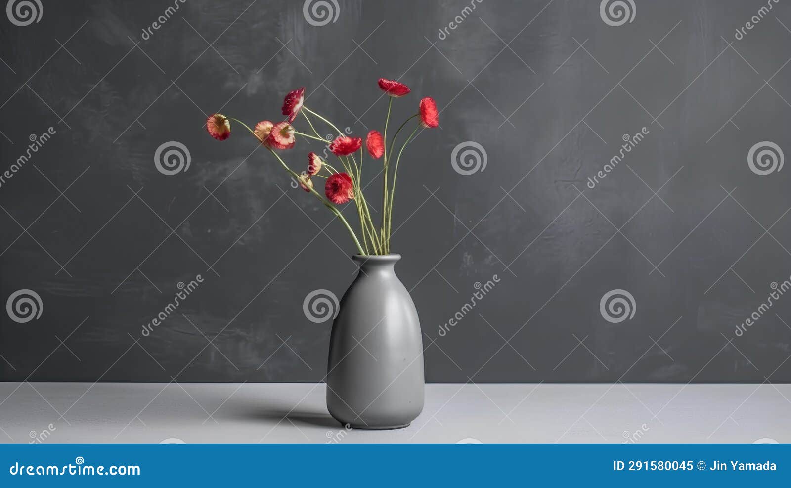 Vase with Dried Flowers on the Table. Black Wall Background Stock
