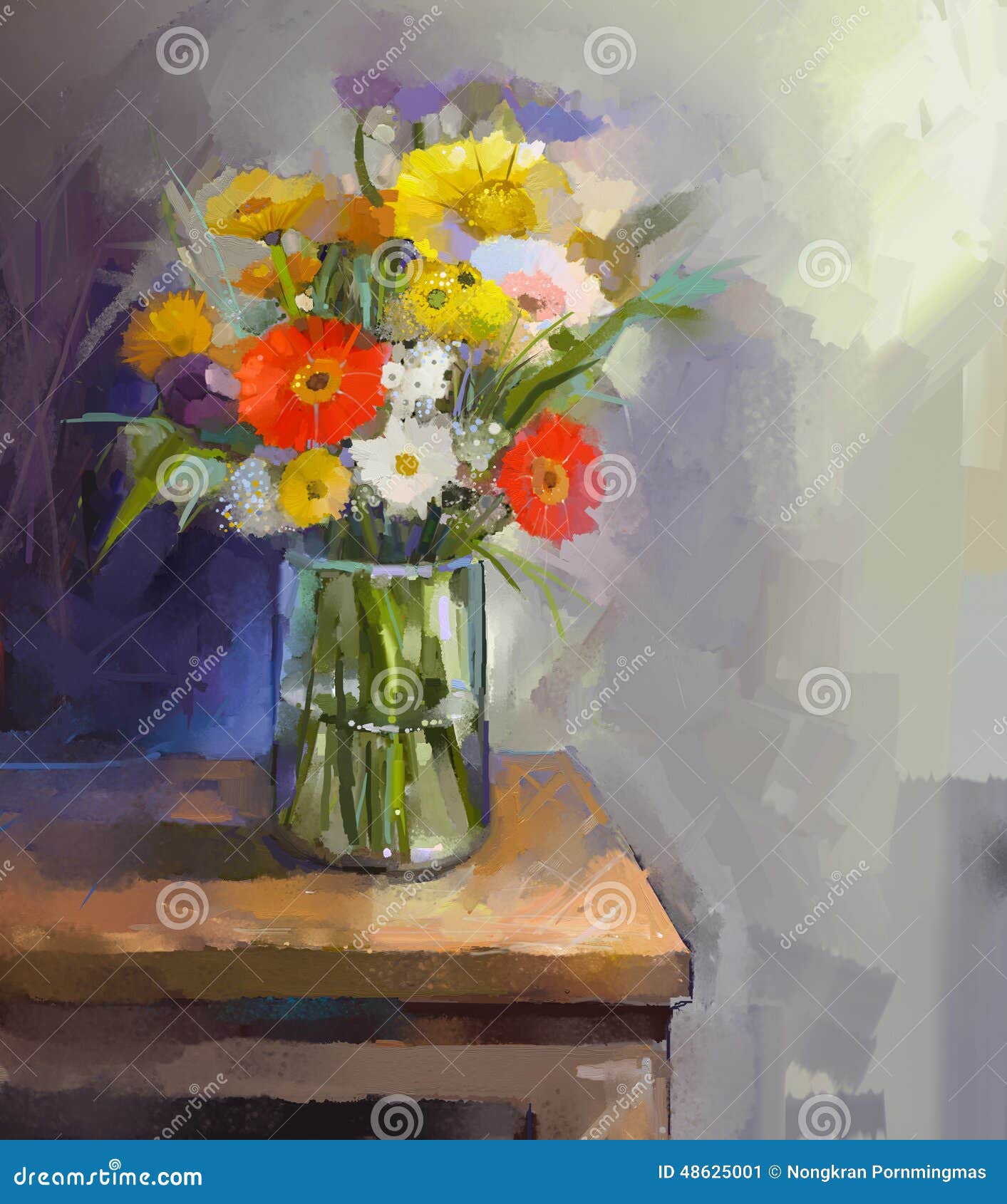 Fleurs en peinture sur verre