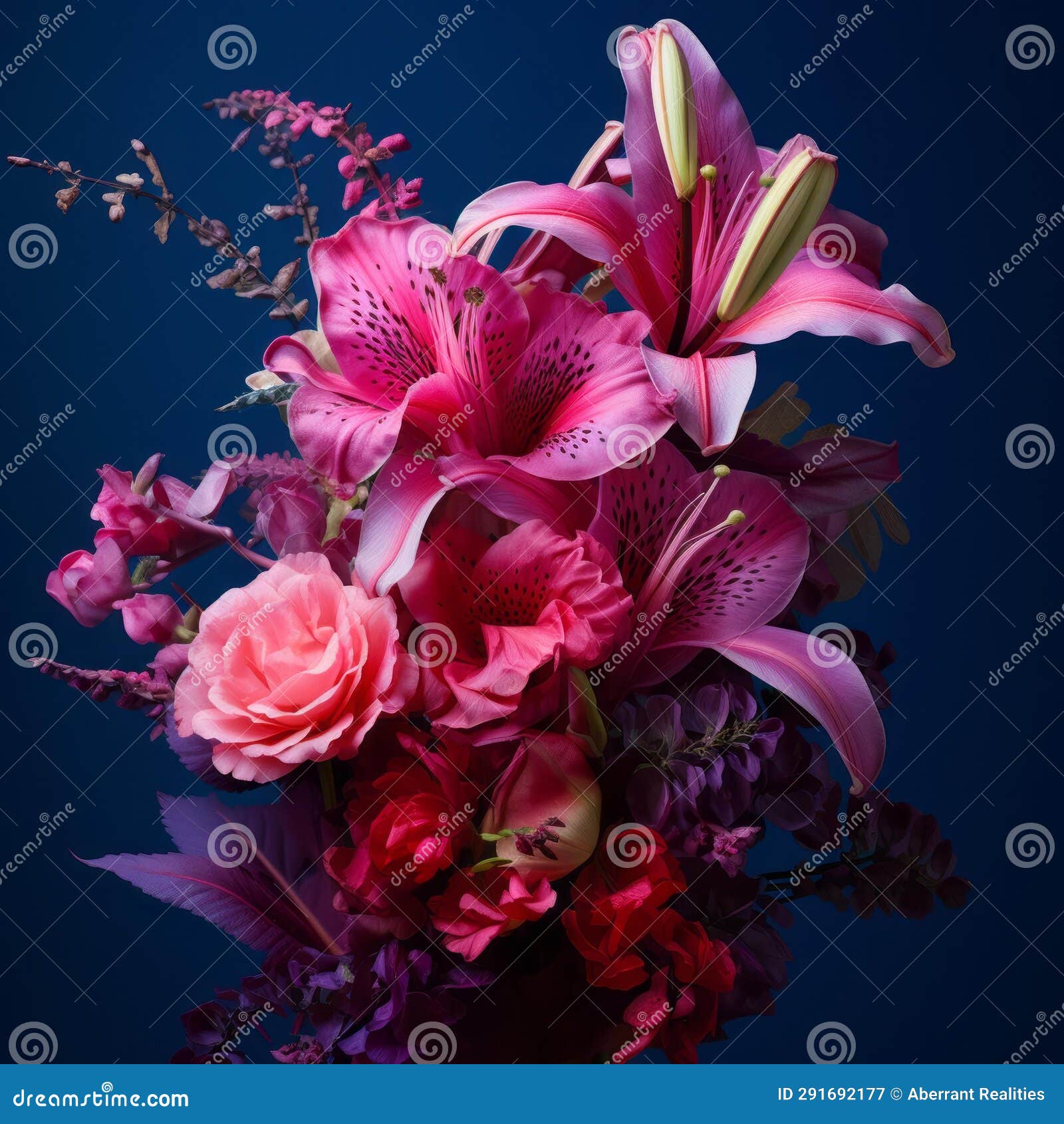 A Vase Filled with Pink Flowers on a Blue Background Stock Illustration