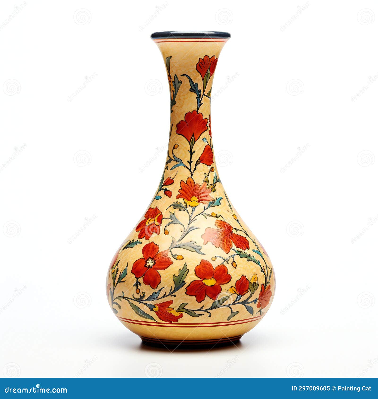 Vase with Floral Pattern on a White Background Stock Illustration