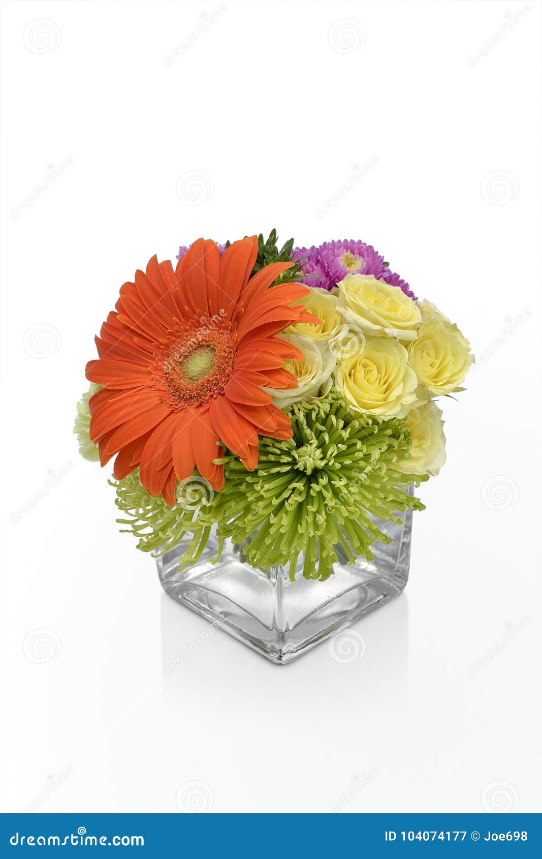 Gerbera Daisy Flower Arrangement In A Vase With Yellow Roses Floral Vase Arrangement By A Florist Stock Image Image Of Blossom Floristry 104074177