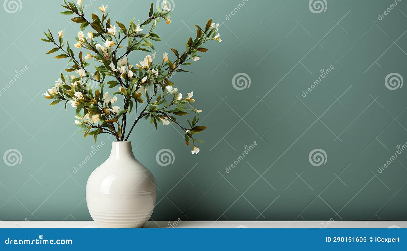 Vase with Flowers in Plane Green Color Background Stock Image Image