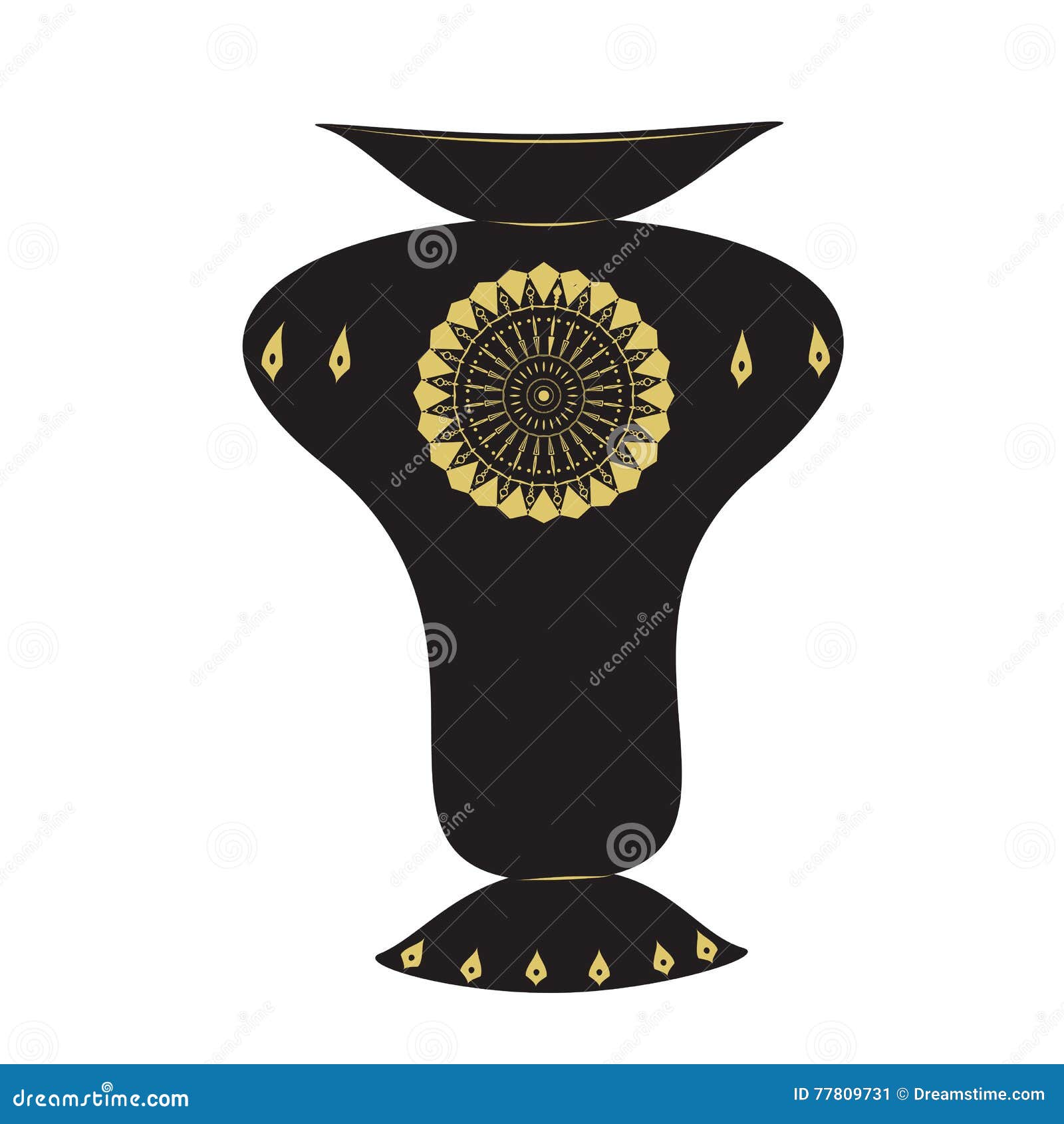 Vase Large Black Ornament Design Pattern Golden Color Light Background Vector Stock Vector