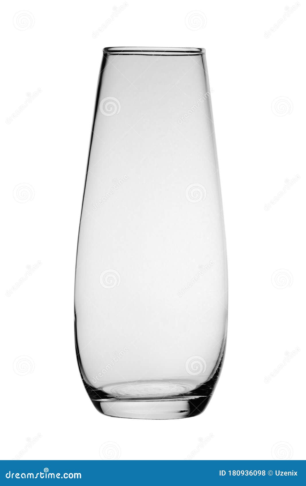 Vase Made of Thin Glass, Elongated, Simple Shape. Isolated on a White