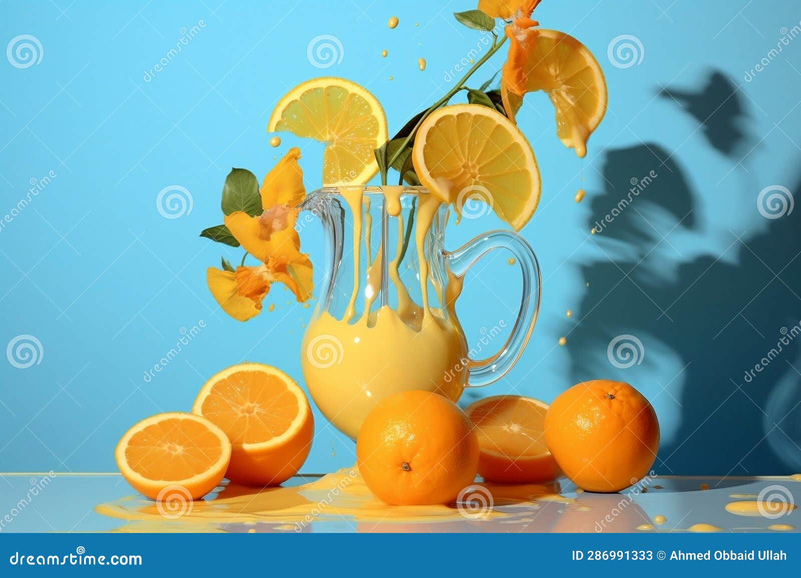Vase of Orange Juice on Background. Generative AI Stock Image Image