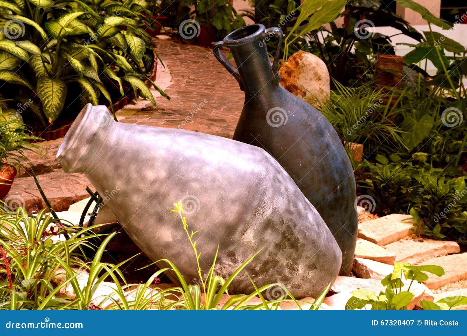 Vases on the garden stock image. Image of decorating 67320407