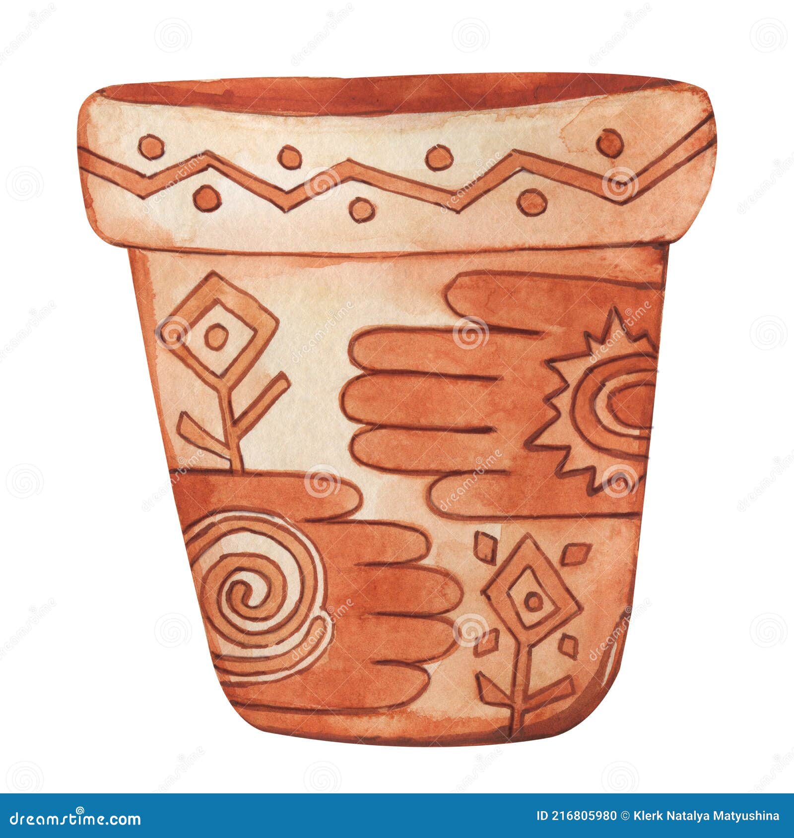 Vaso De Argila De Cerâmica Com Padrão Vintado. Desenho De Vintage Da  Caveman Com Mão De Petroglicóis E Flores. Desenhado Foto de Stock - Imagem  de planta, objeto: 216805980