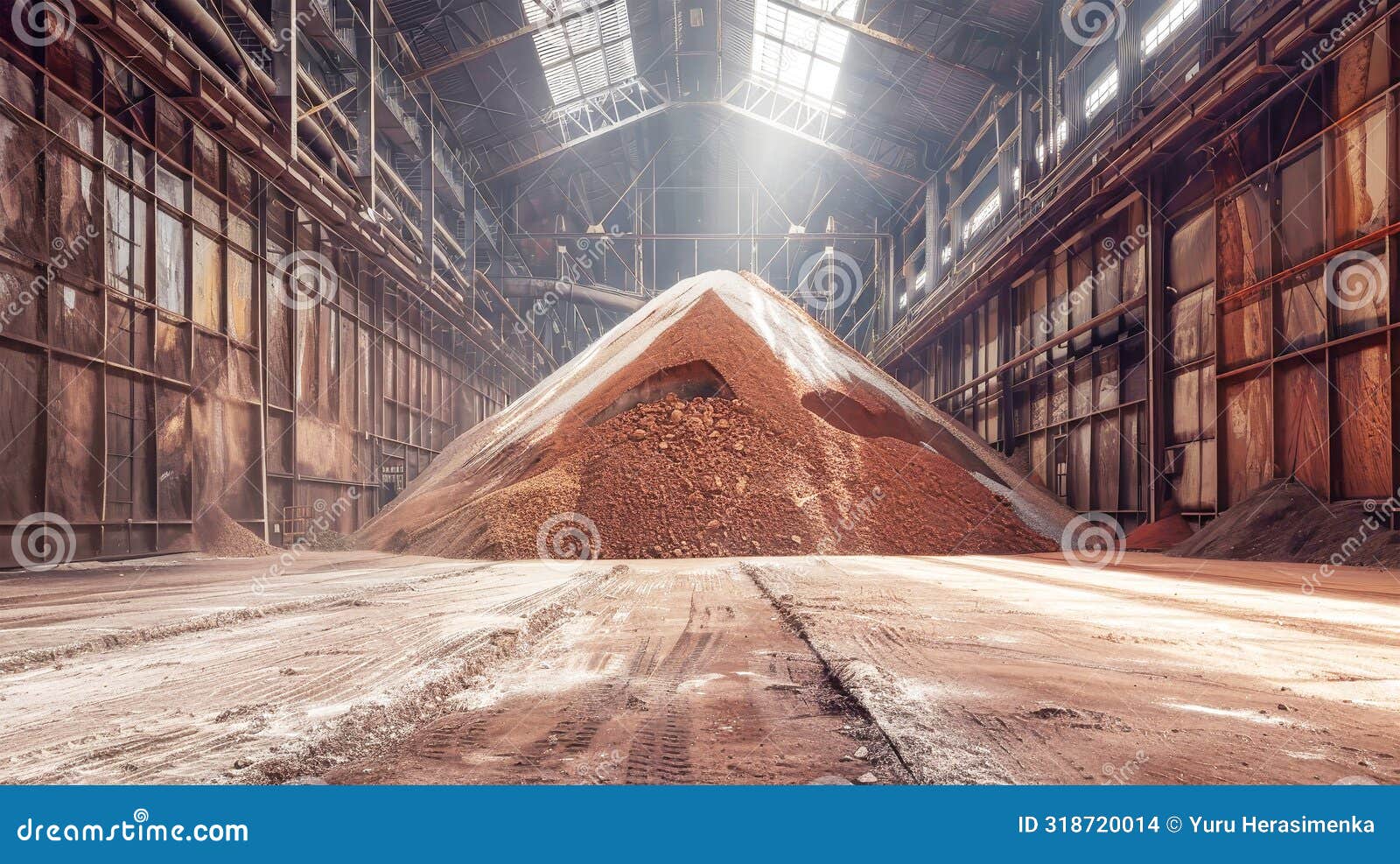 a vast pile of sand, a byproduct of potash fertilizers mining, fills a warehouse, izing the hidden processes of mineral