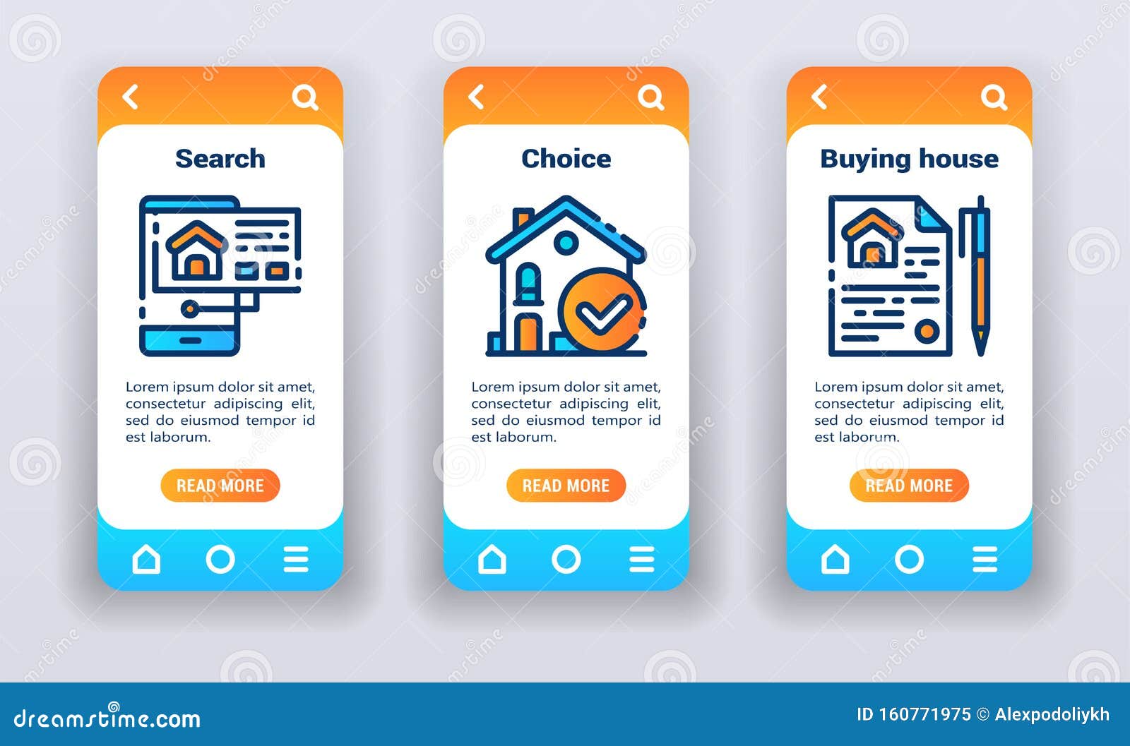 verzekering schuintrekken oppervlakkig Vastgoed Op Mobiele App-instapschermen De Pictogrammen Van De Lijn,  Onderzoek, Keus, Het Kopen Huis Banners Voor Websites En Mobi Vector  Illustratie - Illustration of pagina, begrip: 160771975