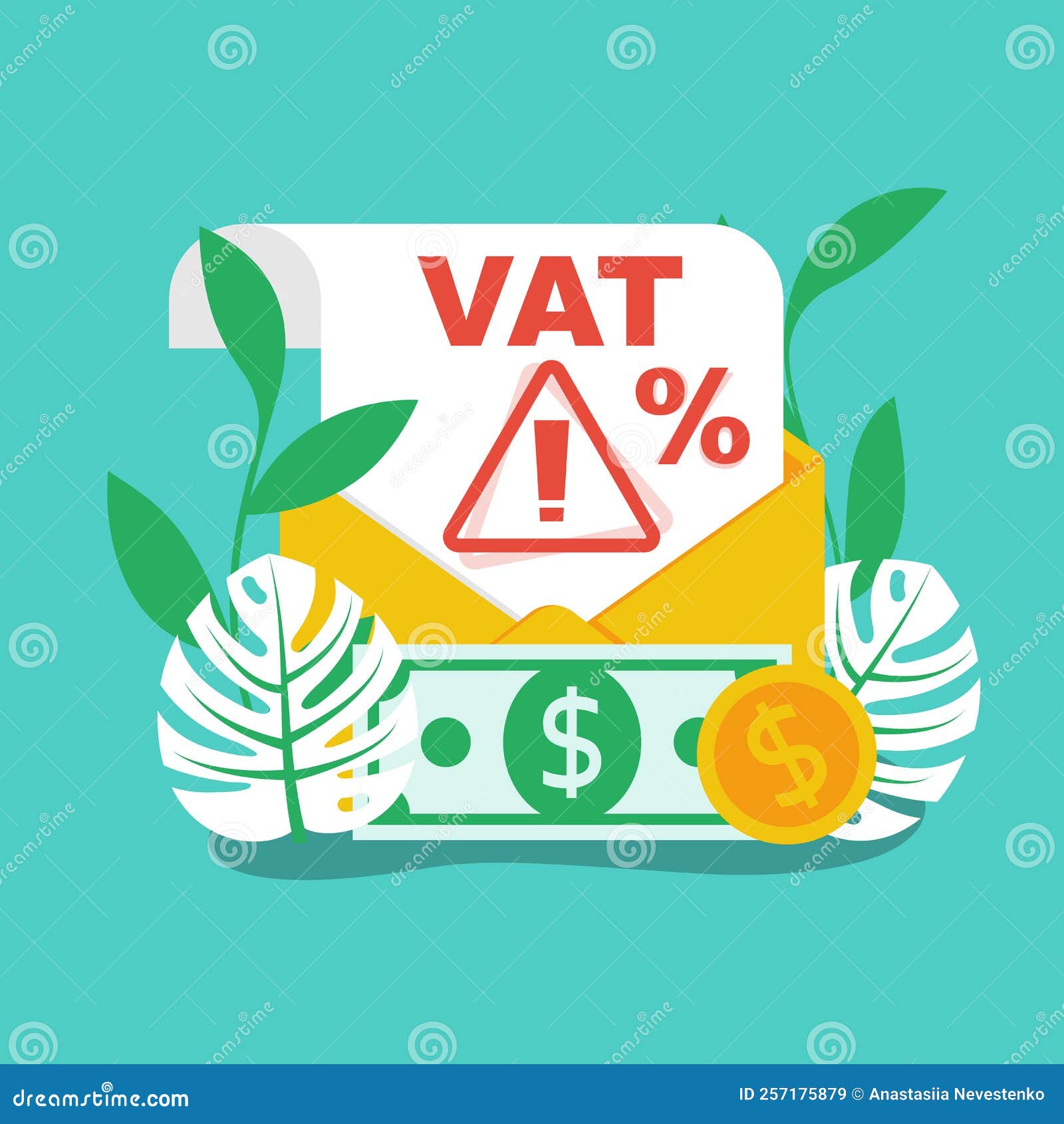 VAT Payment Landing Page. Vat Receipt in Envelope Stock Vector