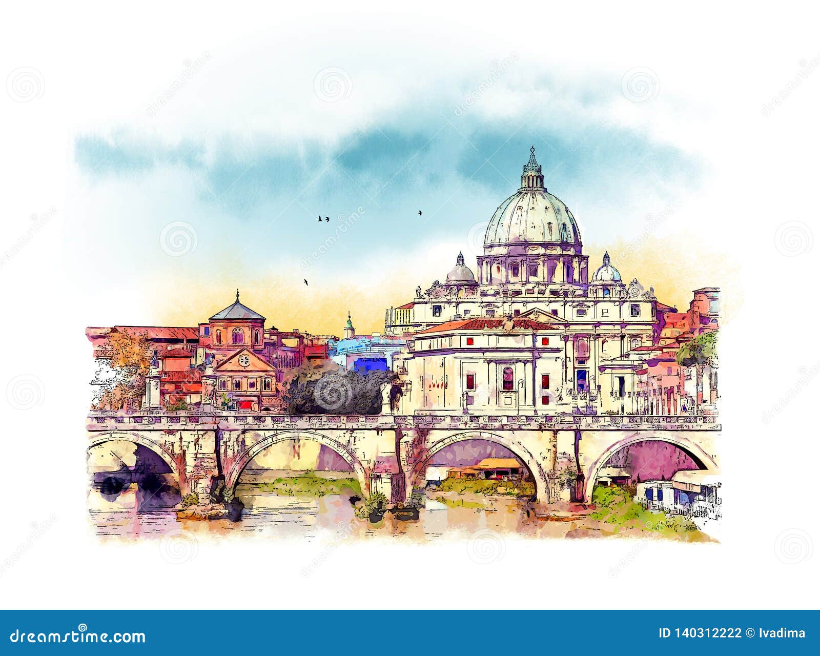 vatican city, italy. watercolor sketch