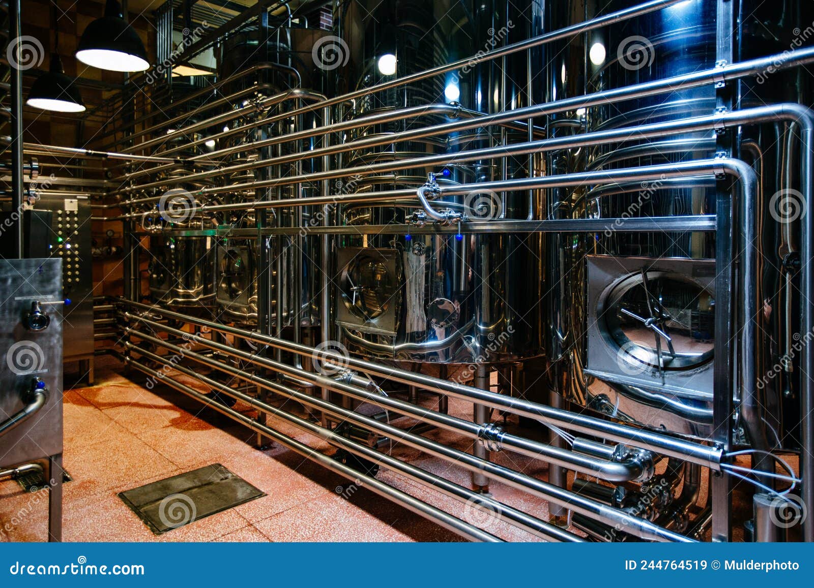 Vats for Fermentation. Craft Beer Production Line in Modern Brewery