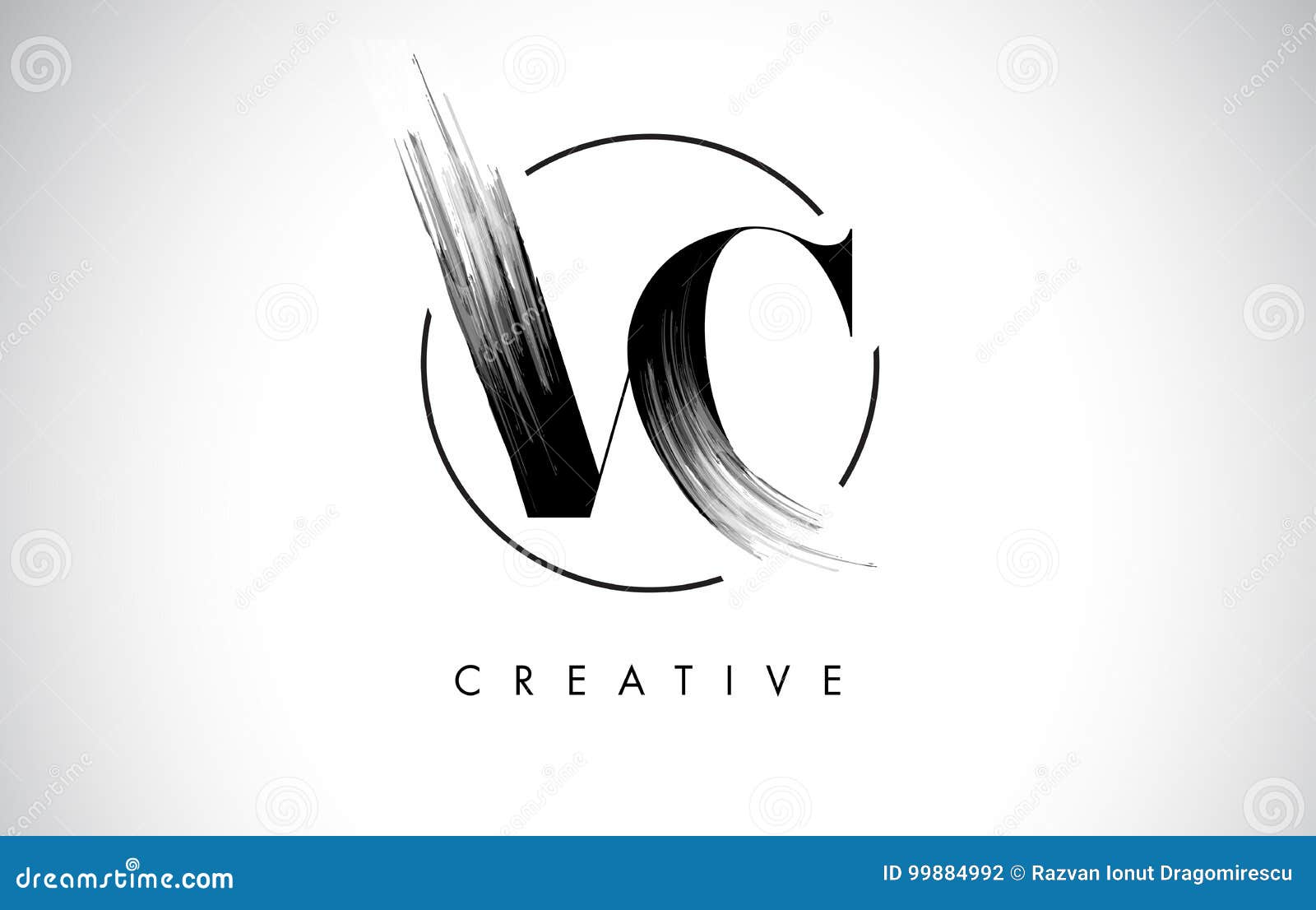 VC Brush Stroke Letter Logo Design. Black Paint Logo Letters Icon