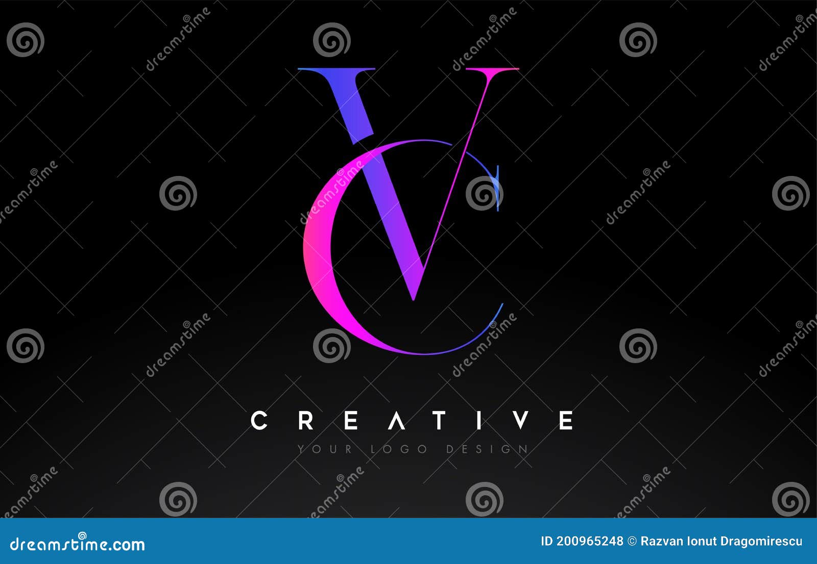 vc cv letter  logo logotype icon concept with serif font and classic elegant style look 