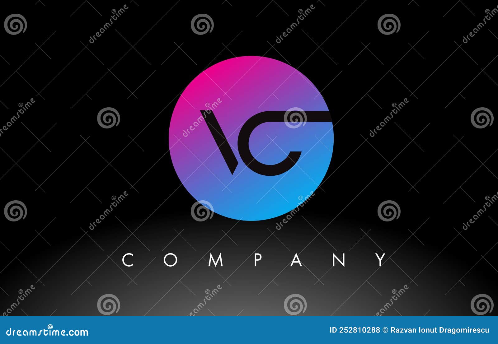 VC Letter Logo Design Icon with Purple Neon Blue Colors and Circular