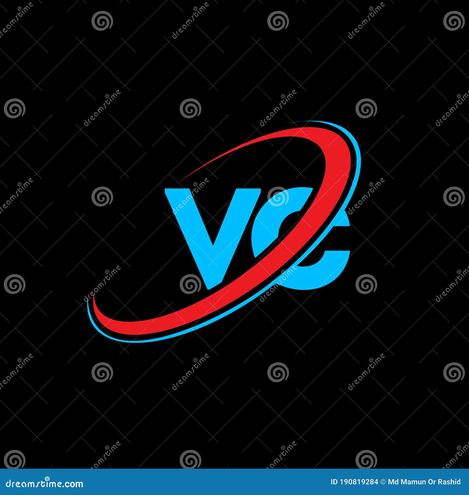 VC V C Letter Logo Design. Initial Letter VC Linked Circle Uppercase