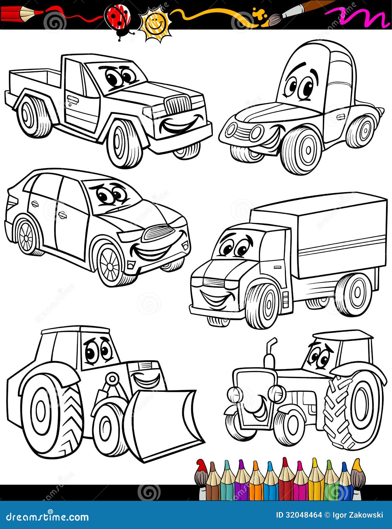 Livro Para Colorir Dos Desenhos Animados Das Crianças Para Meninos Vector a  Ilustração De Uma Garagem Com Carros Vivos Ilustração do Vetor - Ilustração  de arte, linha: 95068683