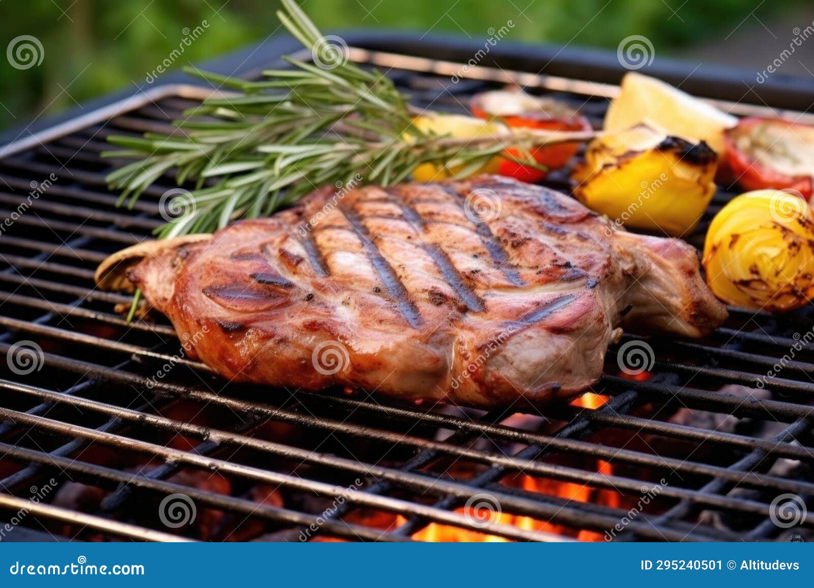 Veal Chop and Barbecue Grill Visible in the Background Stock Image