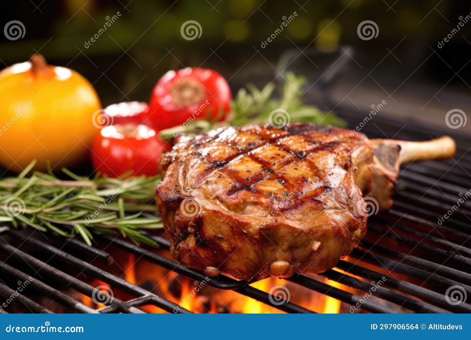 Veal Chop and Barbecue Grill Visible in the Background Stock Photo