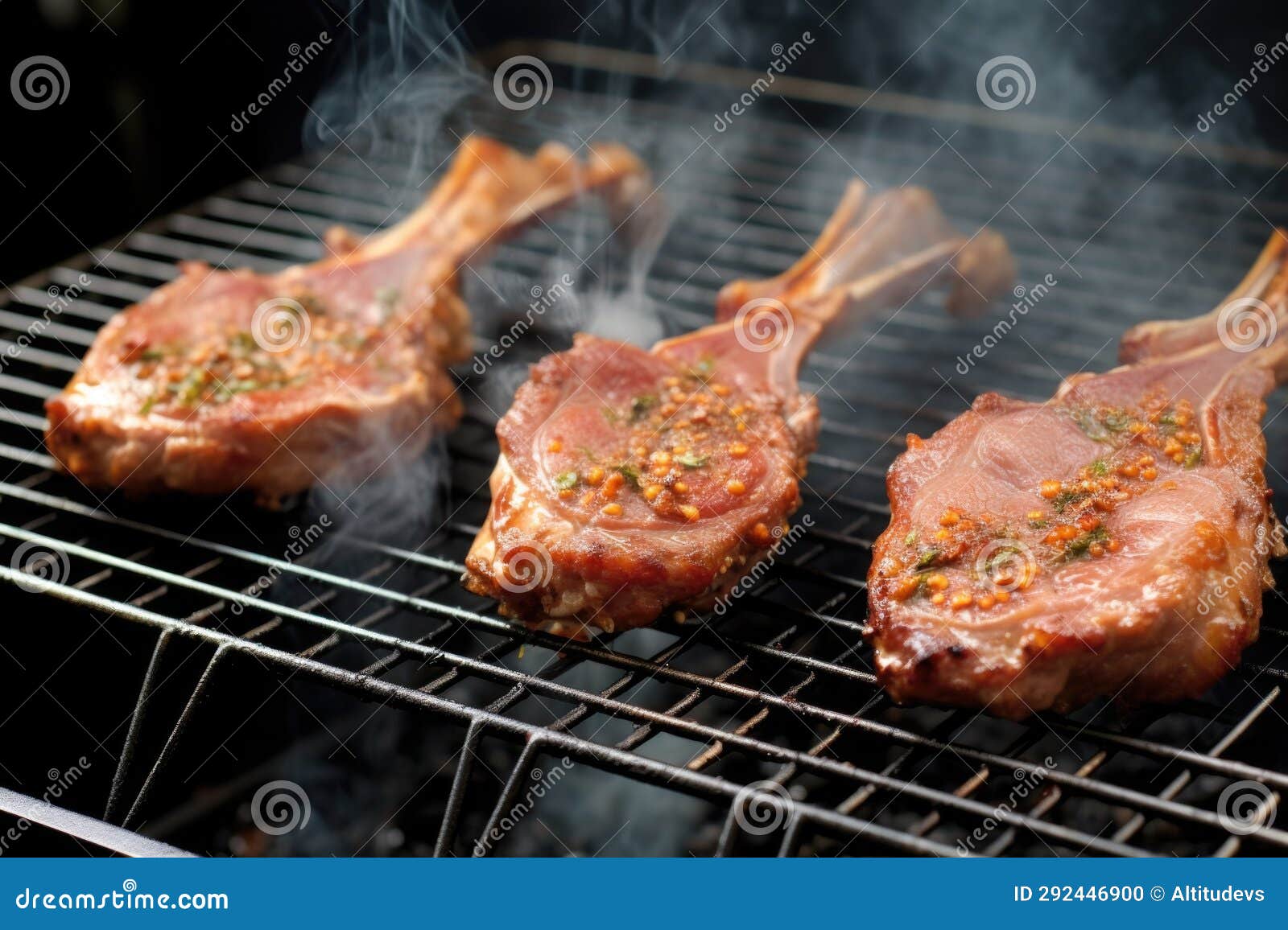 Veal Chops on Grill Rack with Smoke Rising Stock Photo Image of