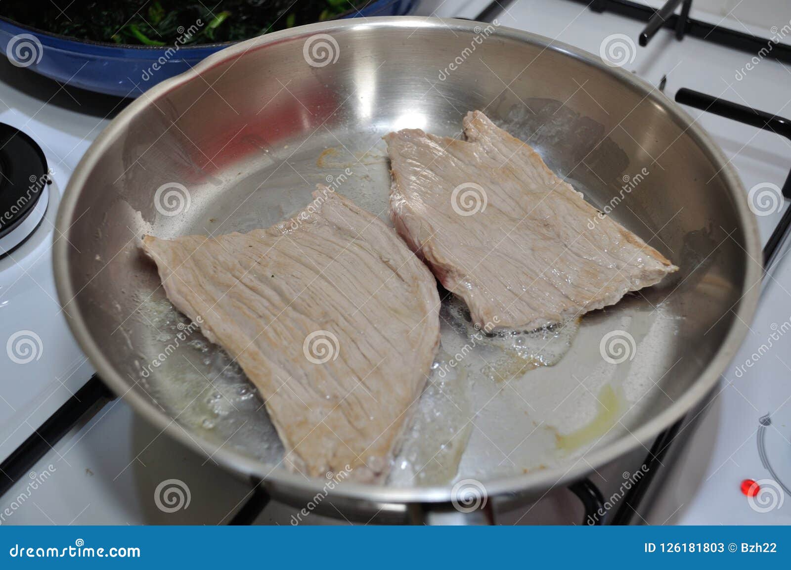 Veal cutlet on a pan stock image. Image of cooking, basic 126181803
