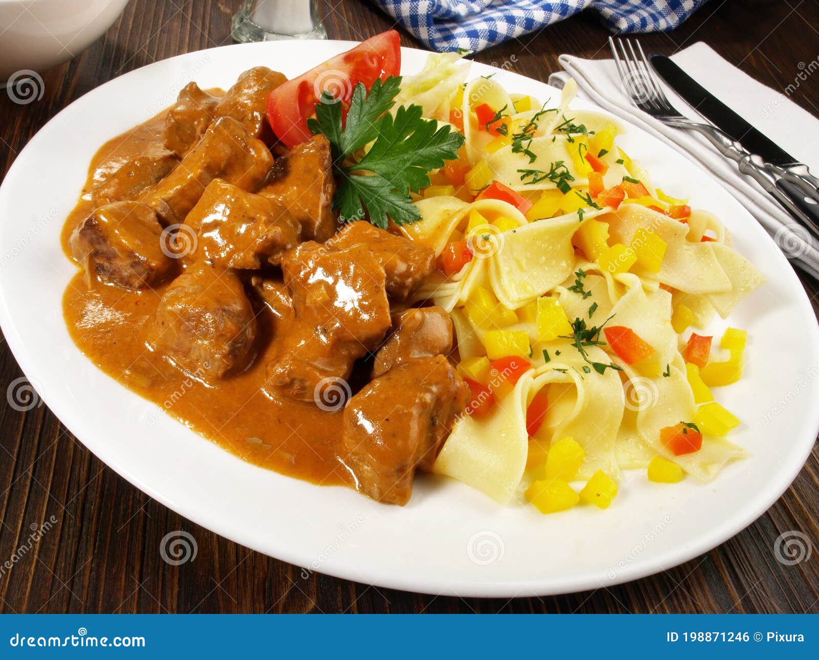 Veal Cream Goulash with Noodles Stock Photo Image of mushroom