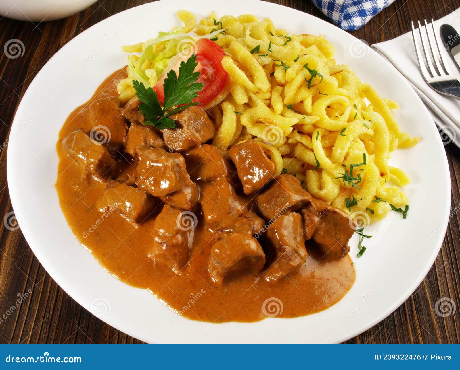 Veal Goulash with Spaetzle stock photo. Image of dish 239322476