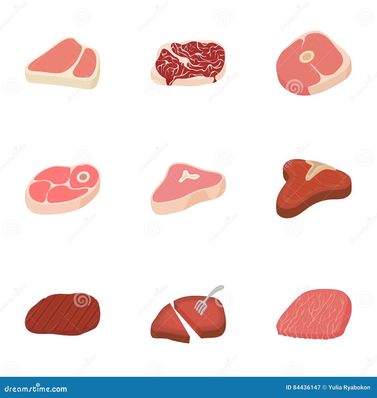 Veal Icons Set, Cartoon Style Stock Vector Illustration of icon