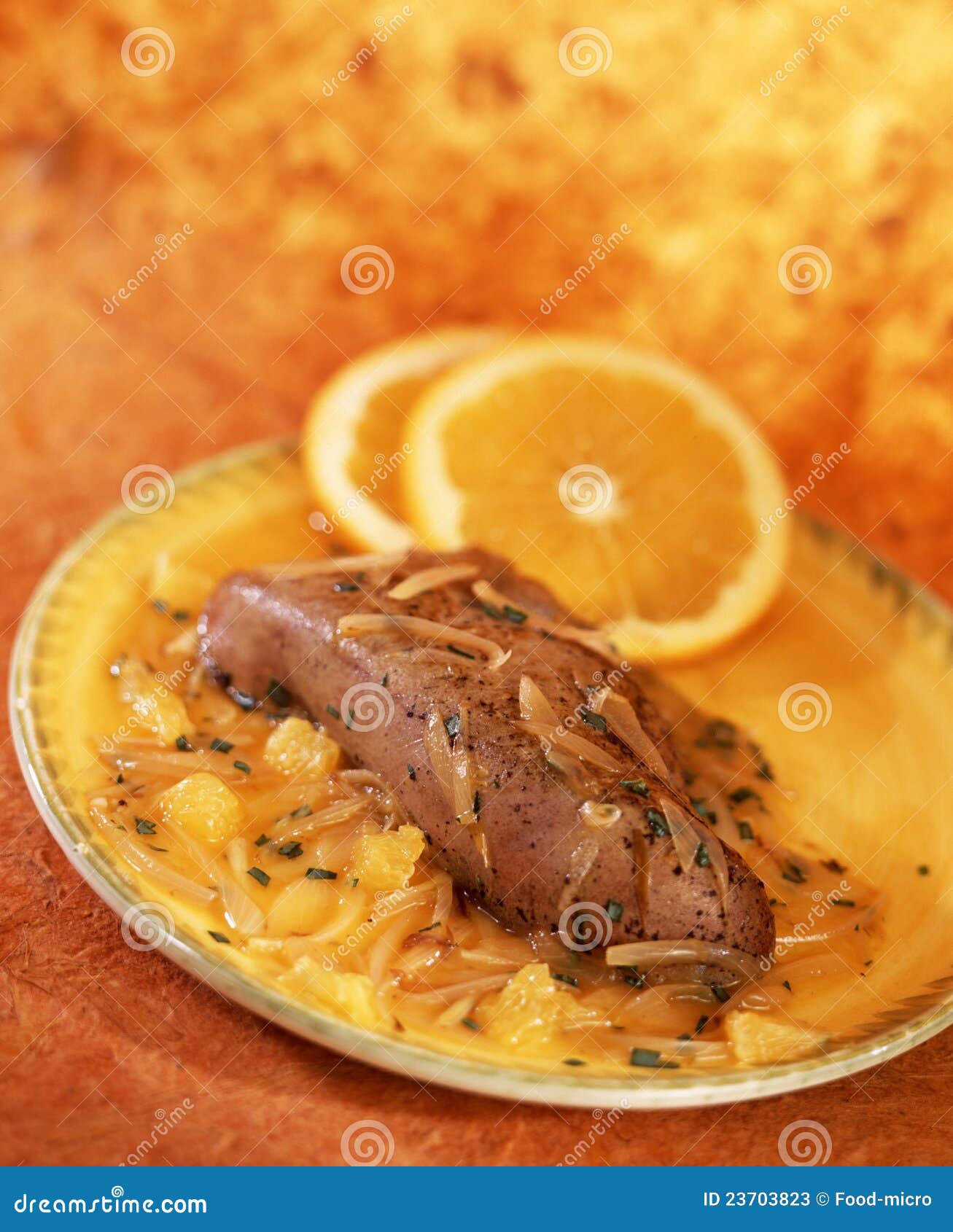 Veal liver with orange stock image. Image of thin, entrails 23703823