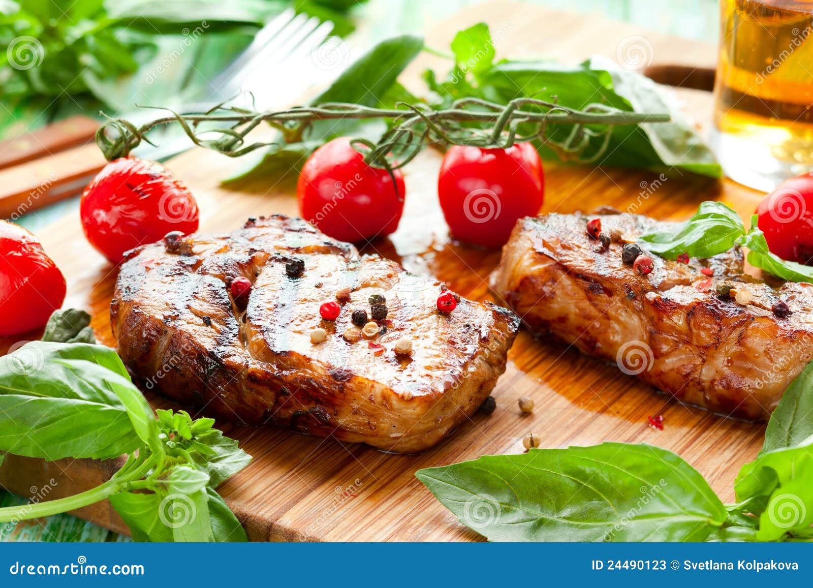 Veal loin steak stock image. Image of basil, rare, meat 24490123