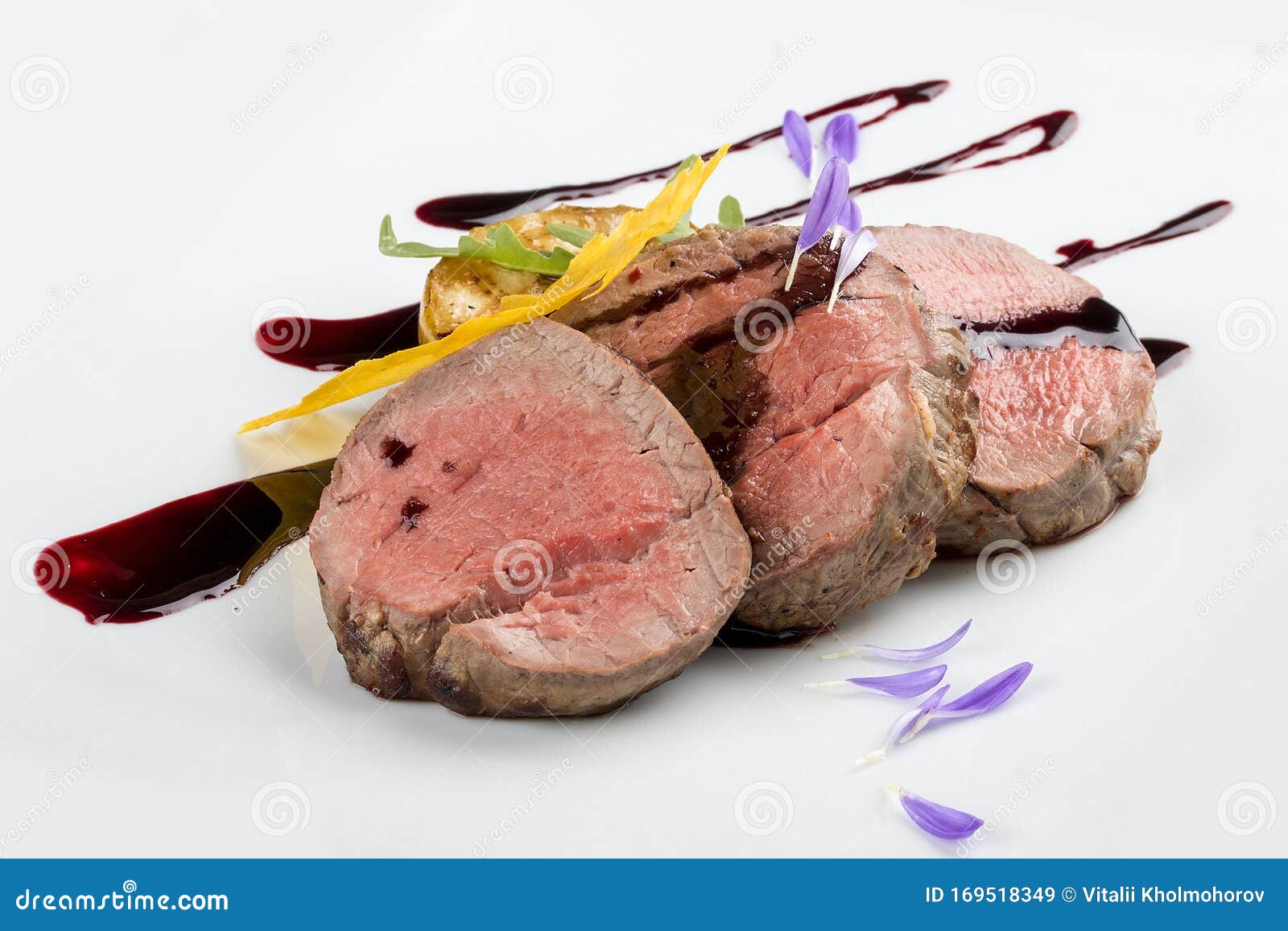 Veal Medallions with Wine Sauce on White Background Stock Image Image