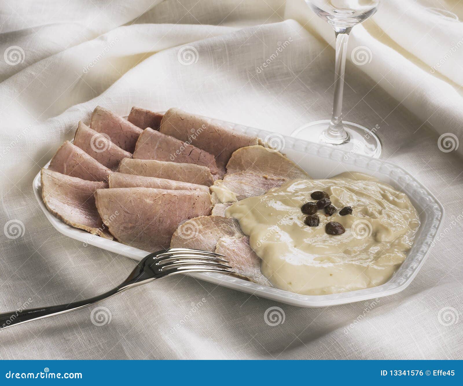Veal with sauce stock photo. Image of anchovy, garlic 13341576