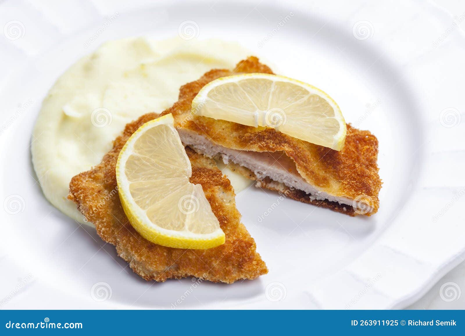 Veal Schnitzel with Mashed Potatoes Stock Image Image of fried, chop