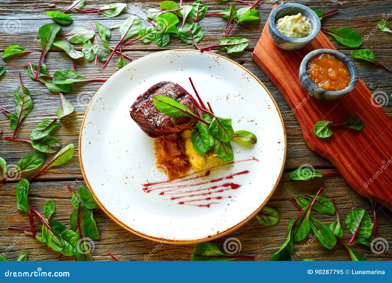 veal sirloin, mashed potatoes chards and shallots