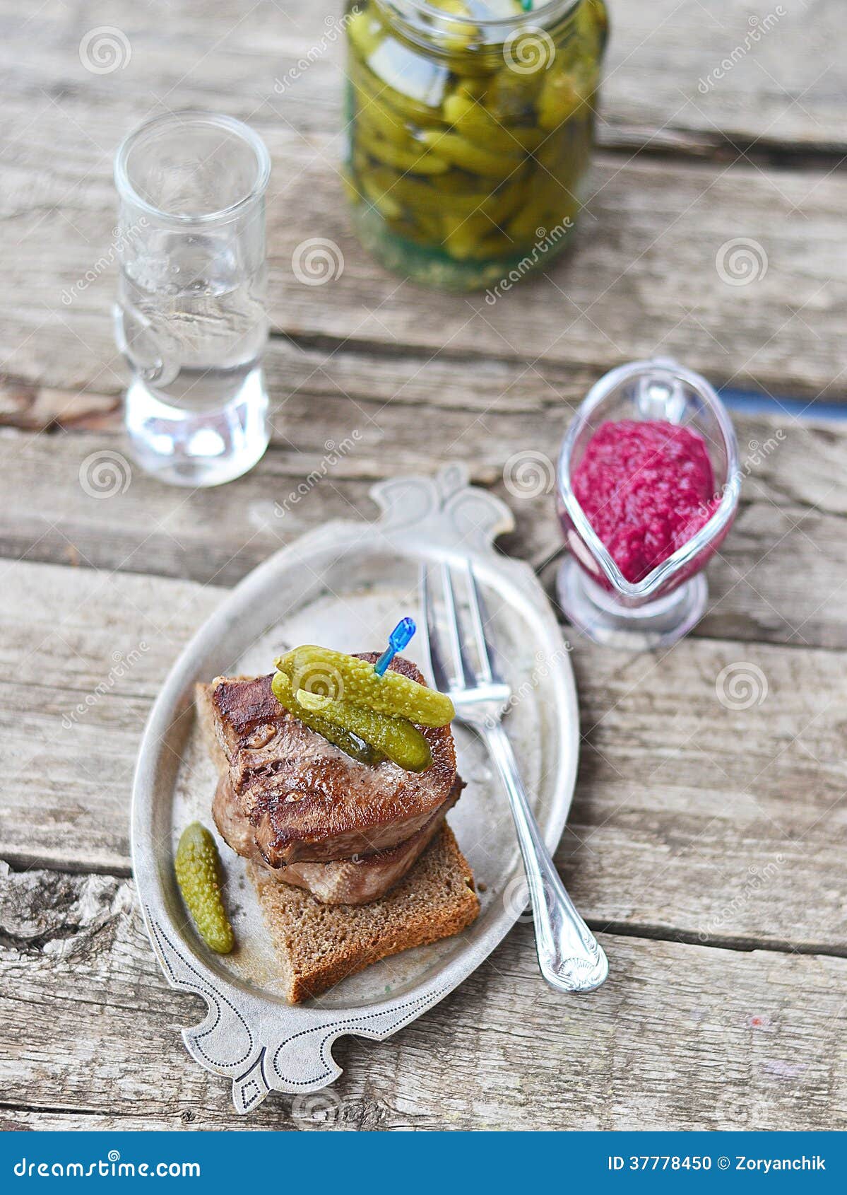 Veal tongue appetizer stock photo. Image of garnish, plate 37778450