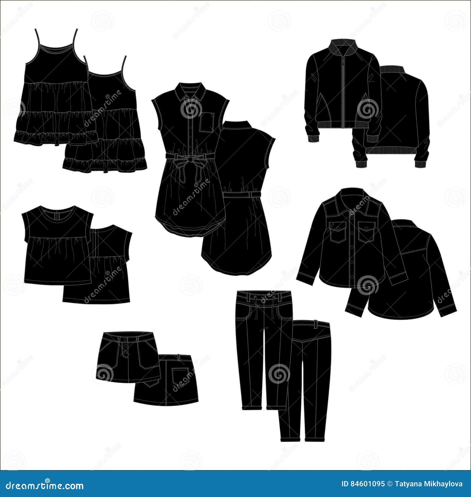 Vecor Kids Clothes. Black Color. Stock Vector - Illustration of drawing ...