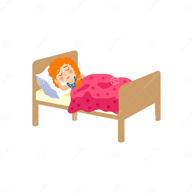 Vecotr Flat Cartoon Girl Sleeping In Bed Stock Vector Illustration Of