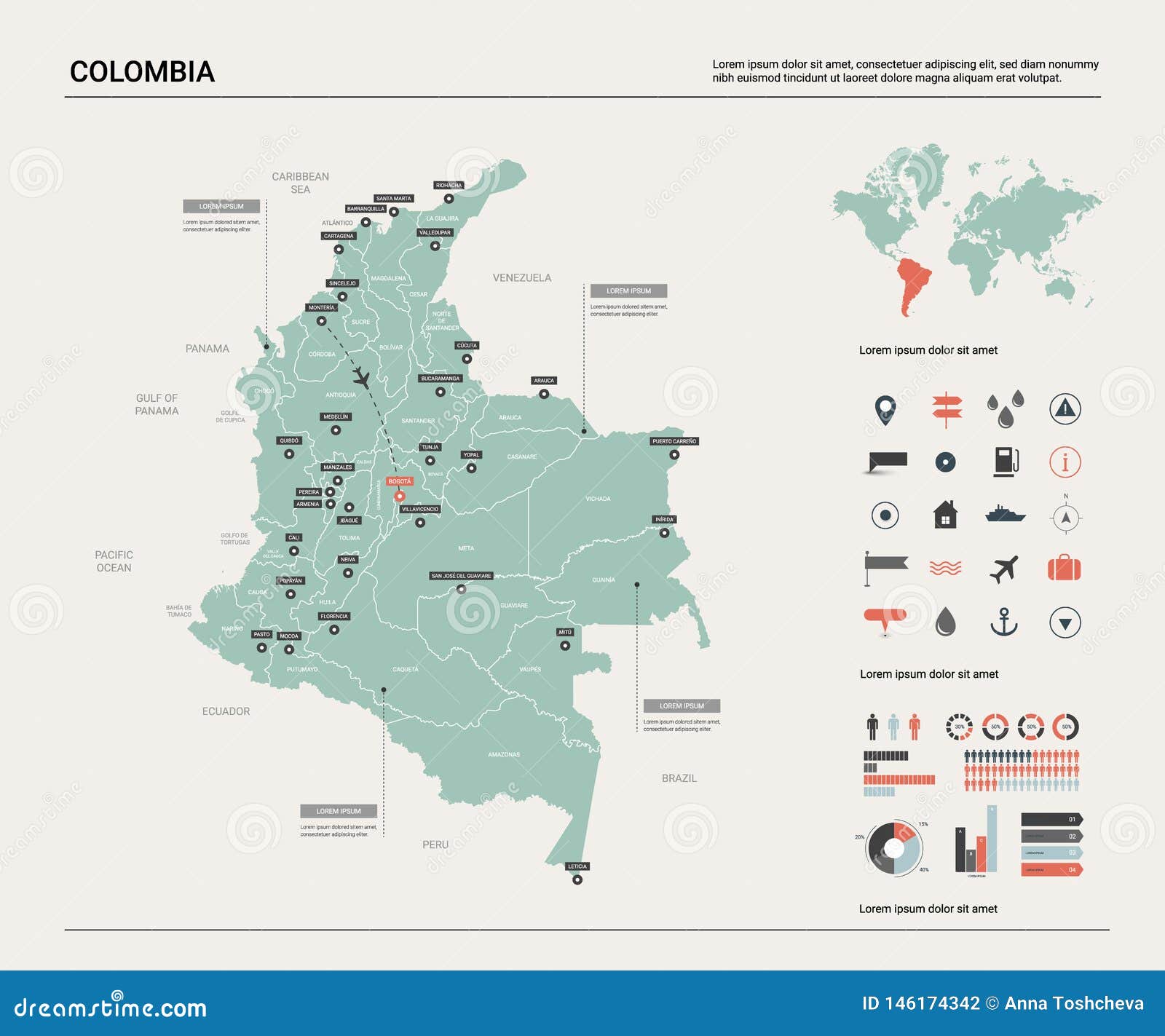 Vecteur De Carte De La Colombie Haute Carte Détaillée De