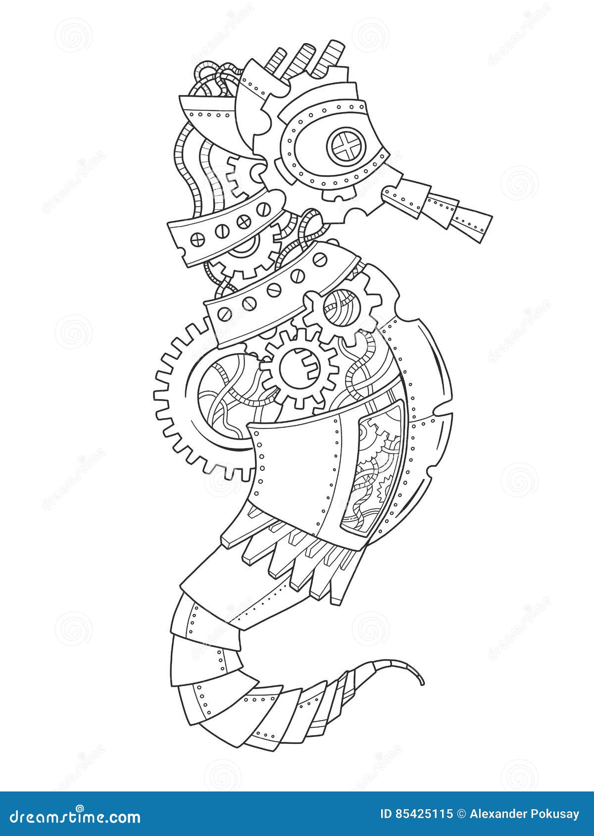 Vecteur de livre de coloriage d hippocampe de style de Steampunk