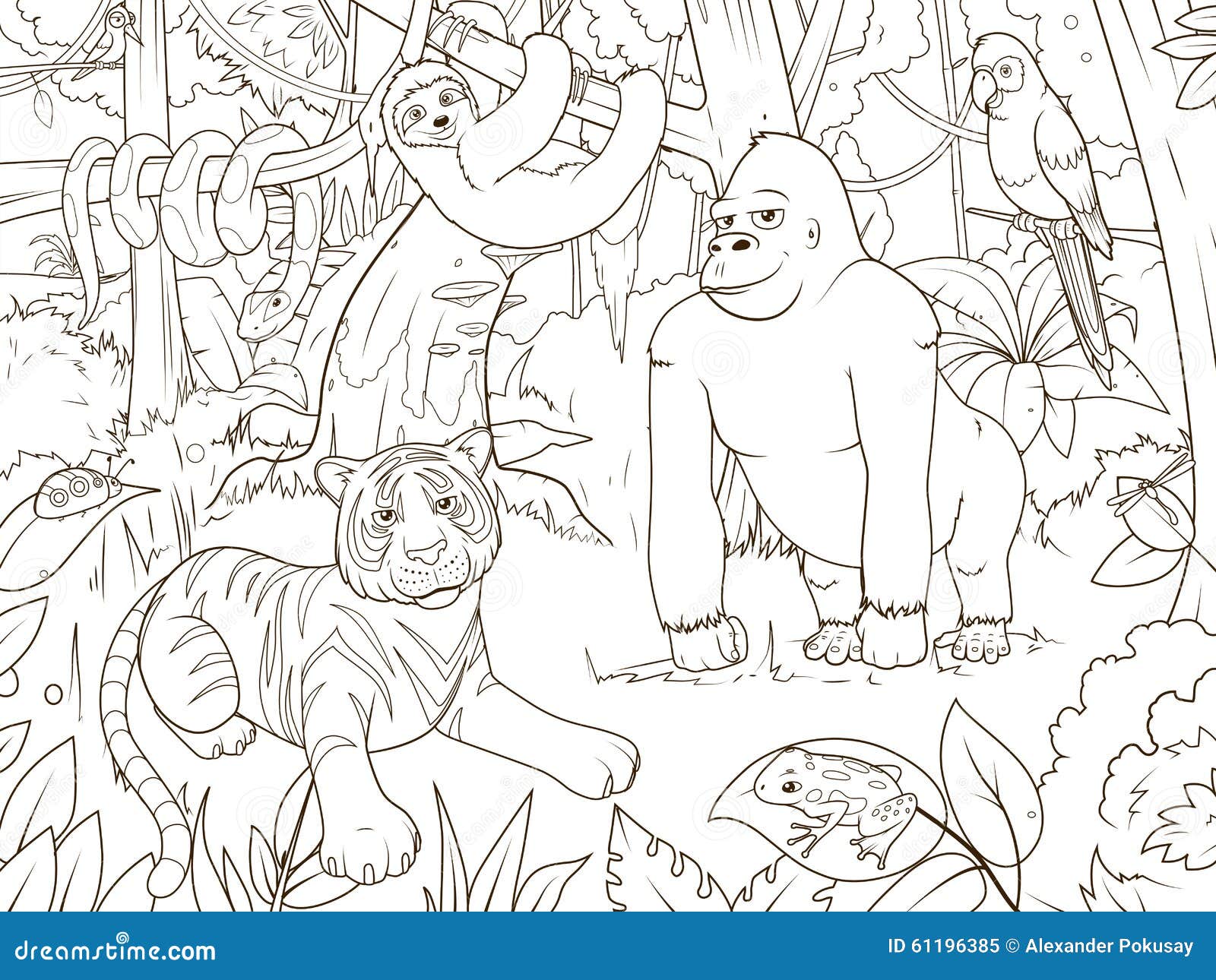 Vecteur de livre de coloriage de bande dessinée d animaux de jungle