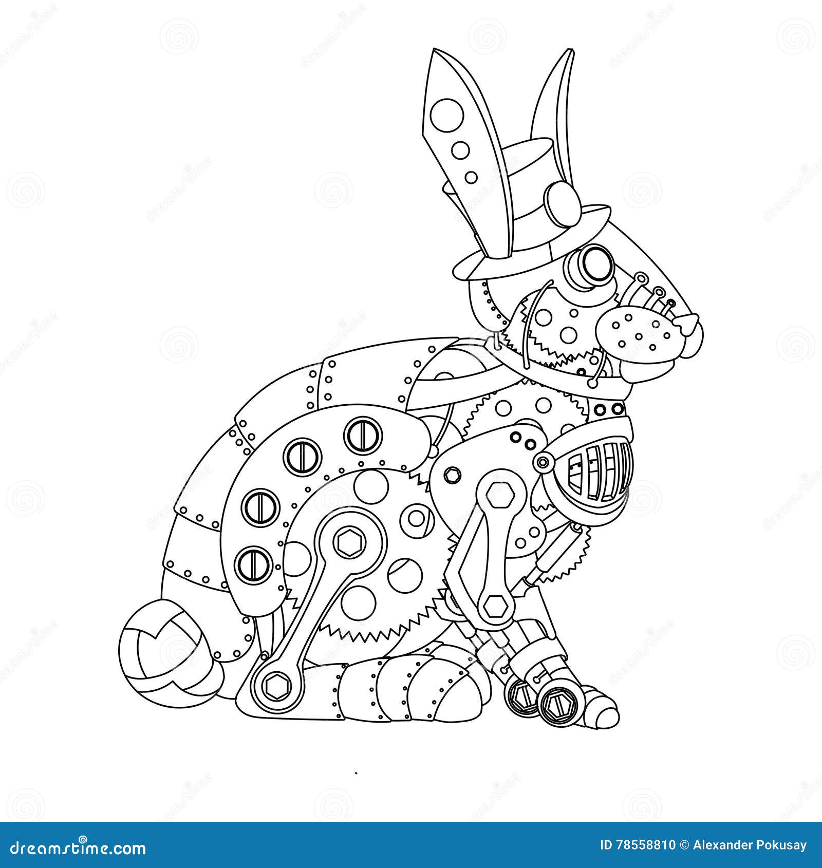 Vecteur De Livre De Coloriage De Lapin De Style De Steampunk Libre de droits