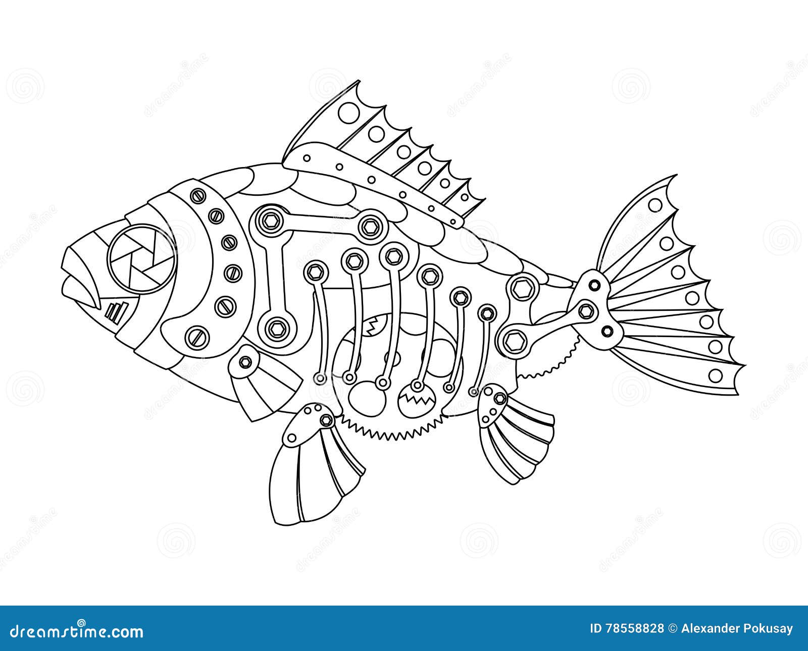 Vecteur De Livre De Coloriage De Poissons De Style De Steampunk Vecteur De Livre De Coloriage De Poissons De Style De Steampunk Illustration de Vecteur