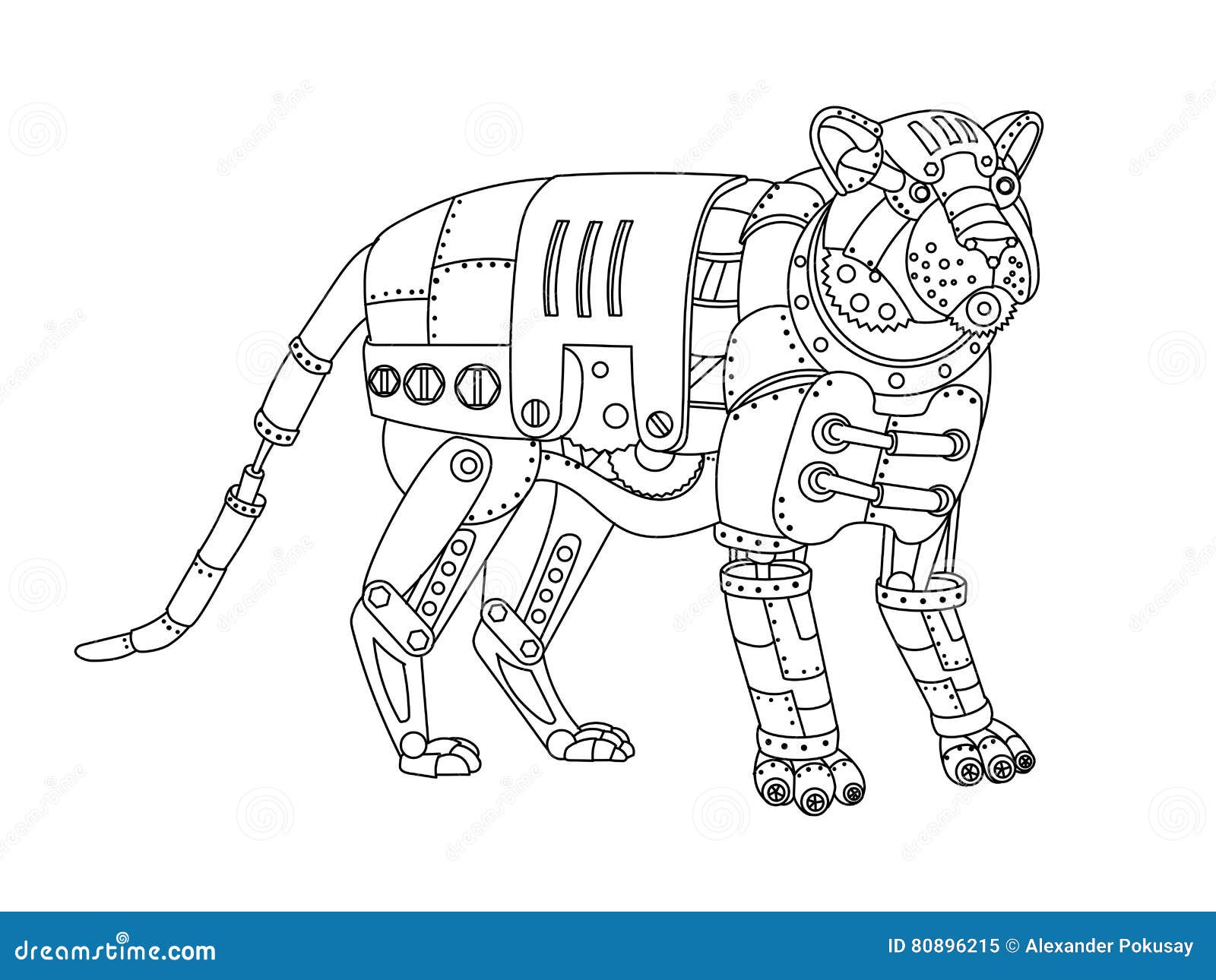 Vecteur De Livre De Coloriage De Tigre De Style De Steampunk Vecteur de livre de coloriage de tigre de style de Steampunk