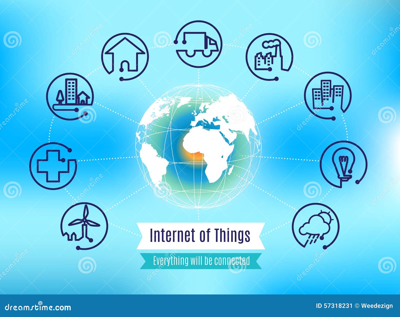 Vecteur : Infographic au sujet de l'Internet des choses avec le globe sur le bleu. Vecteur : Infographic au sujet de l'Internet des choses avec le globe sur le fond abstrait bleu, concept de technologie