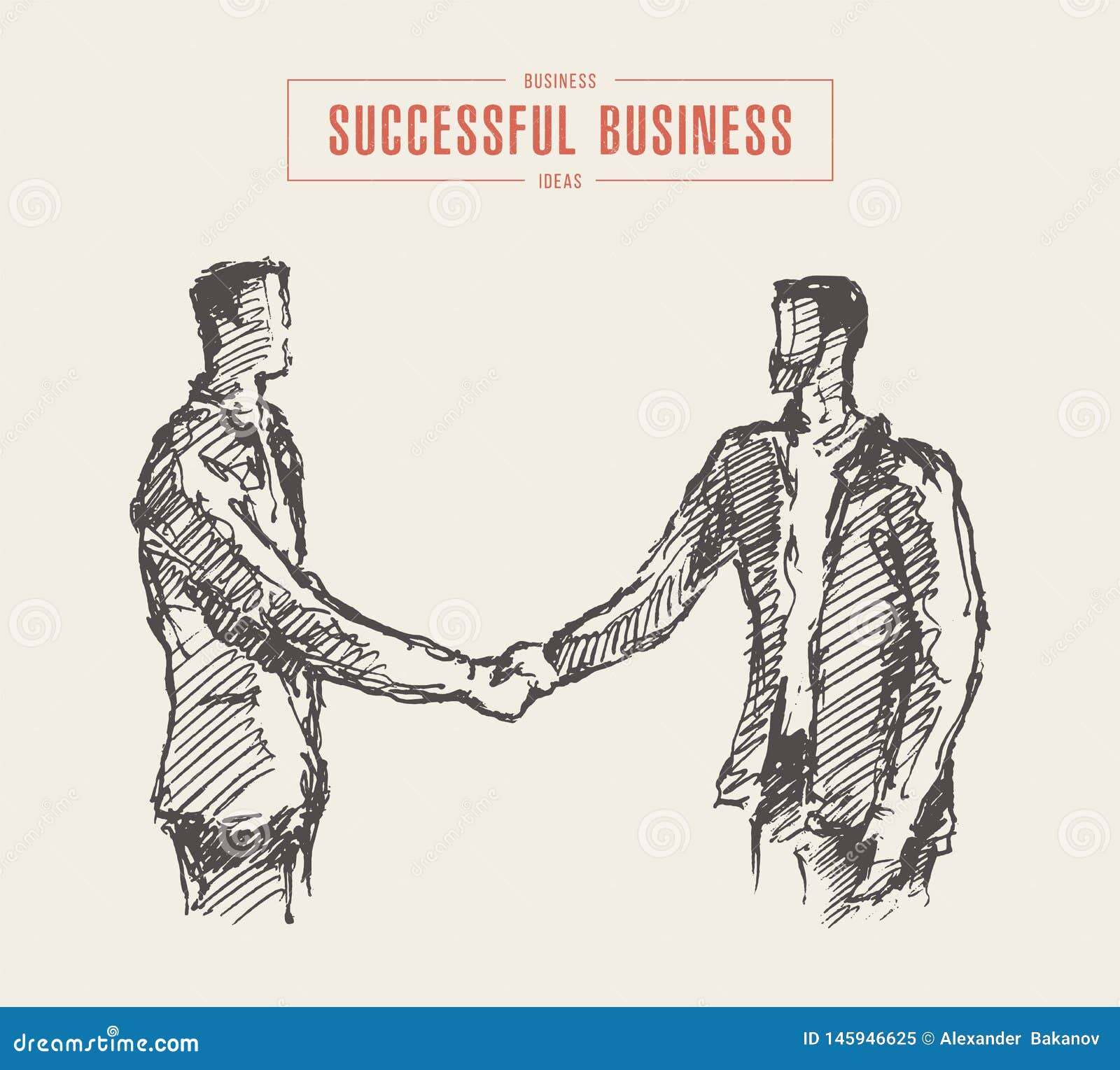 Business Meeting Handshake Man Sketch Drawn Vector Illustration De